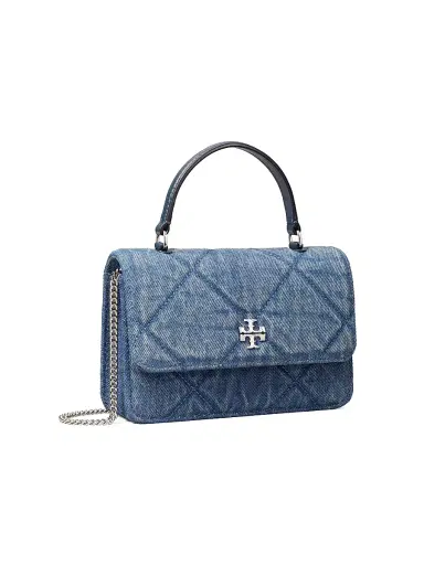 Tory Burch Women's Kira Mini Diamond-Quilted Denim Top Handle Bag | Thumbnail 3 Tory Burch Women's Kira Mini Diamond-Quilted Denim Top Handle Bag | Thumbnail 3
