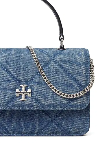Tory Burch Women's Kira Mini Diamond-Quilted Denim Top Handle Bag | Thumbnail 6 Tory Burch Women's Kira Mini Diamond-Quilted Denim Top Handle Bag | Thumbnail 6
