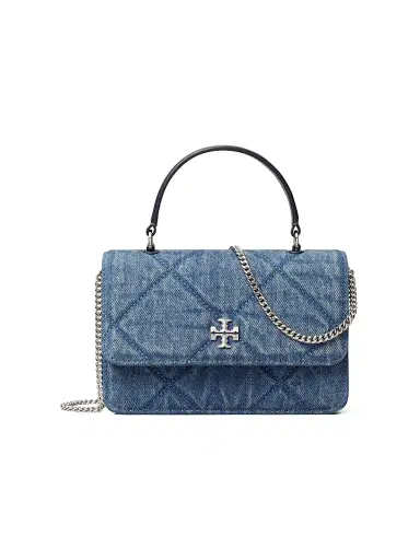Tory Burch Women's Kira Mini Diamond-Quilted Denim Top Handle Bag | Thumbnail 1 Tory Burch Women's Kira Mini Diamond-Quilted Denim Top Handle Bag | Thumbnail 1