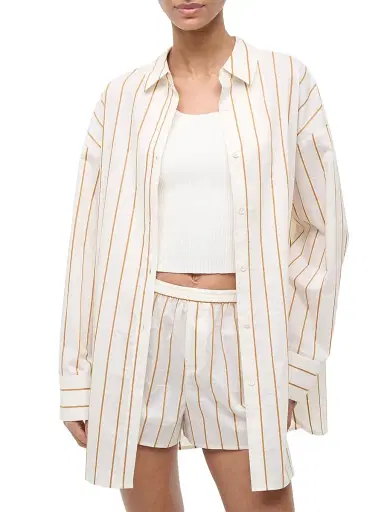 Staud Women's Kendy Striped Cotton-Blend Shirt - Solana Stripe - Size XL | Thumbnail 3 Staud Women's Kendy Striped Cotton-Blend Shirt - Solana Stripe - Size XL | Thumbnail 3