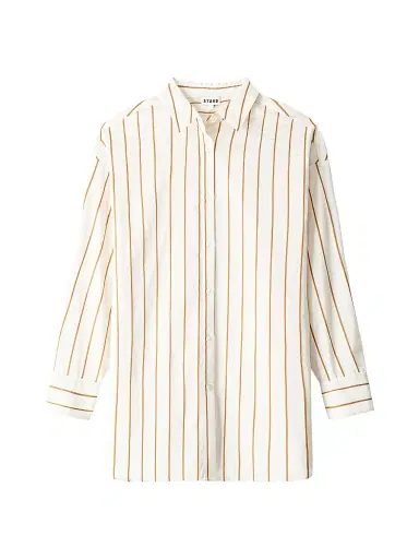 Staud Women's Kendy Striped Cotton-Blend Shirt - Solana Stripe - Size XL | Thumbnail 1 Staud Women's Kendy Striped Cotton-Blend Shirt - Solana Stripe - Size XL | Thumbnail 1