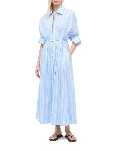 Staud Women's Chi Striped Stretch-Cotton Midi-Dress - Ventura Stripe - Size Large | Thumbnail 4