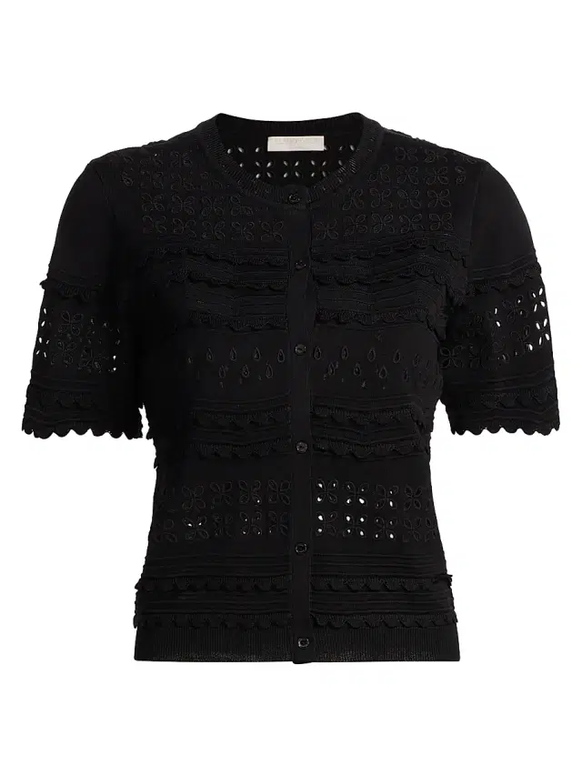 Ulla Johnson Women's Abriana Eyelet Cropped Cardigan - Noir