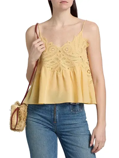 Ulla Johnson Women's Rosie Silk Lace Top - Dandelion - Size 10 | Thumbnail 3