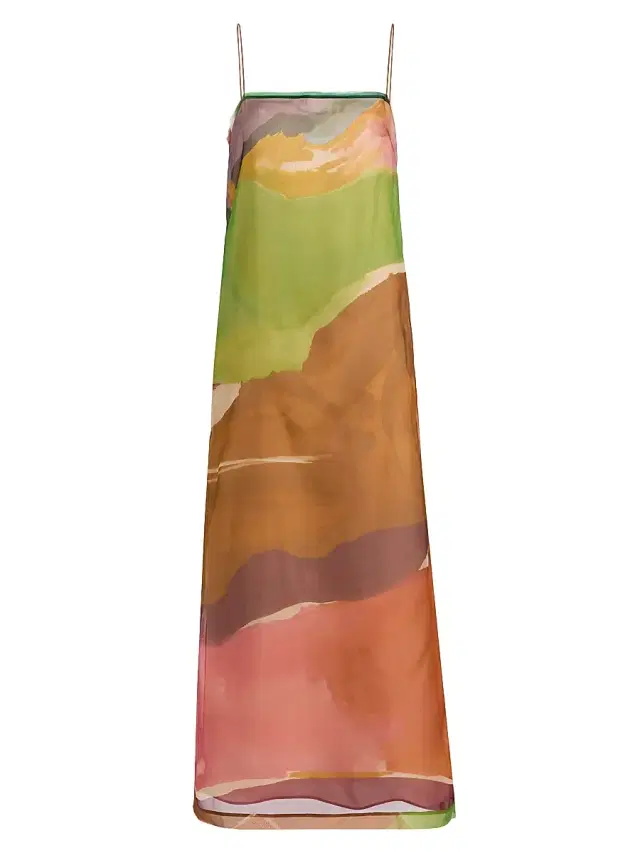 Women's Landscape Printed Organza Silk Midi-Dress - Nature Abhors A Vacuum