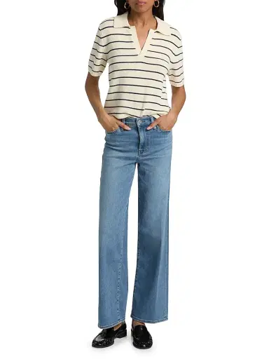 Frame Women's Striped Cotton Polo Shirt | Thumbnail 2 Frame Women's Striped Cotton Polo Shirt | Thumbnail 2