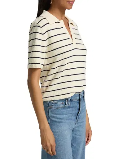 Frame Women's Striped Cotton Polo Shirt - Cream Multi - Size XL | Thumbnail 4 Frame Women's Striped Cotton Polo Shirt - Cream Multi - Size XL | Thumbnail 4