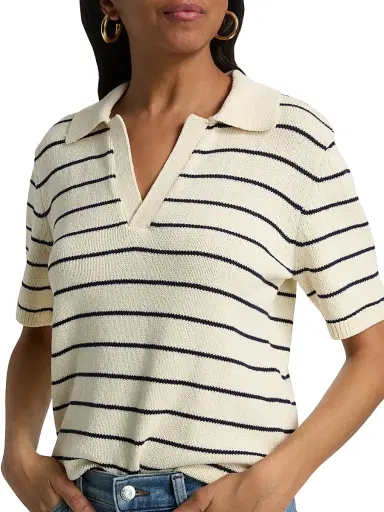 Frame Women's Striped Cotton Polo Shirt | Thumbnail 6 Frame Women's Striped Cotton Polo Shirt | Thumbnail 6