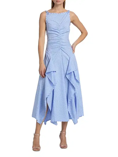 Aknvas Women's Morgan Striped Cotton-Blend Poplin Midi-Dress - Blue Stripe - Size 4 | Thumbnail 2