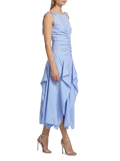 Aknvas Women's Morgan Striped Cotton-Blend Poplin Midi-Dress - Blue Stripe - Size 4 | Thumbnail 4