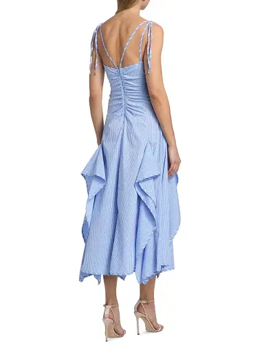 Aknvas Women's Morgan Striped Cotton-Blend Poplin Midi-Dress - Blue Stripe - Size 4 | Thumbnail 5