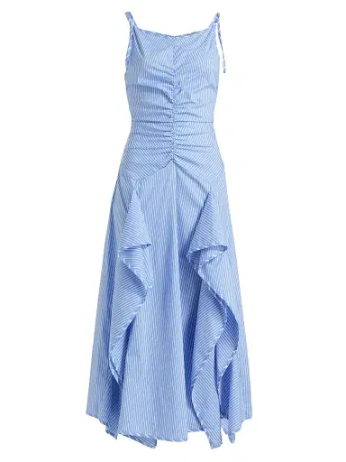 Aknvas Women's Morgan Striped Cotton-Blend Poplin Midi-Dress - Blue Stripe - Size 4 | Thumbnail 1