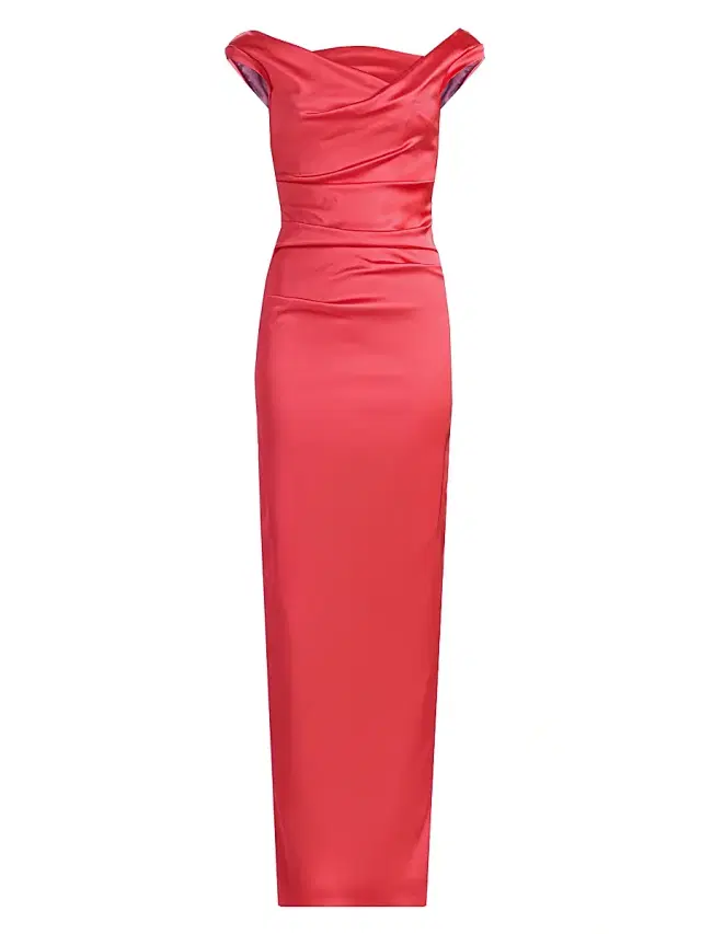 Talbot Runhof Women's Cowlneck Satin Column Gown - Shocking