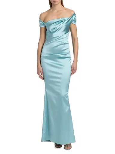 Talbot Runhof Women's Asymmetric Draped Satin Gown - Baby Blue - Size 4 | Thumbnail 3 Talbot Runhof Women's Asymmetric Draped Satin Gown - Baby Blue - Size 4 | Thumbnail 3