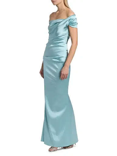 Talbot Runhof Women's Asymmetric Draped Satin Gown - Baby Blue - Size 4 | Thumbnail 4 Talbot Runhof Women's Asymmetric Draped Satin Gown - Baby Blue - Size 4 | Thumbnail 4