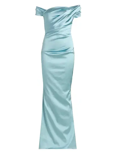Talbot Runhof Women's Asymmetric Draped Satin Gown - Baby Blue - Size 4 | Thumbnail 1 Talbot Runhof Women's Asymmetric Draped Satin Gown - Baby Blue - Size 4 | Thumbnail 1