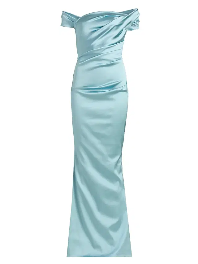 Talbot Runhof Women's Asymmetric Draped Satin Gown - Baby Blue