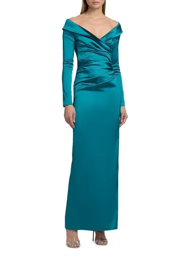 Talbot Runhof Women's Satin Long-Sleeve Column Gown - Bay - Size 4 | Thumbnail 3 Talbot Runhof Women's Satin Long-Sleeve Column Gown - Bay - Size 4 | Thumbnail 3