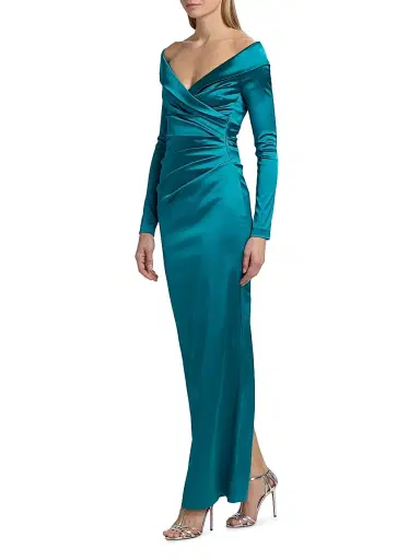 Talbot Runhof Women's Satin Long-Sleeve Column Gown - Bay - Size 4 | Thumbnail 4 Talbot Runhof Women's Satin Long-Sleeve Column Gown - Bay - Size 4 | Thumbnail 4