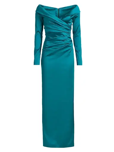 Talbot Runhof Women's Satin Long-Sleeve Column Gown - Bay - Size 4 | Thumbnail 1 Talbot Runhof Women's Satin Long-Sleeve Column Gown - Bay - Size 4 | Thumbnail 1