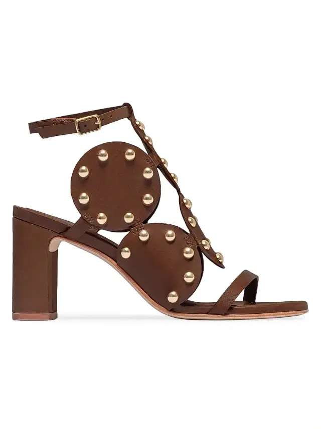 Bernardo 1946 Women's New Moon 75MM Studded Heeled Sandals - Saddle