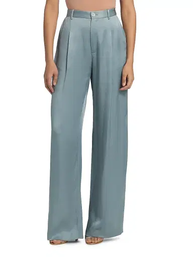 Lapointe Women's Pleated Satin Relaxed-Fit Pants - Light Slate | Thumbnail 3 Lapointe Women's Pleated Satin Relaxed-Fit Pants - Light Slate | Thumbnail 3
