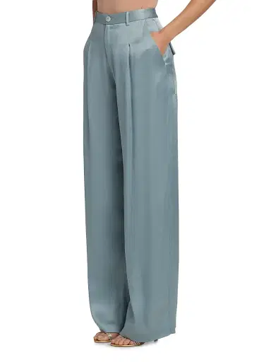 Lapointe Women's Pleated Satin Relaxed-Fit Pants - Light Slate | Thumbnail 4 Lapointe Women's Pleated Satin Relaxed-Fit Pants - Light Slate | Thumbnail 4
