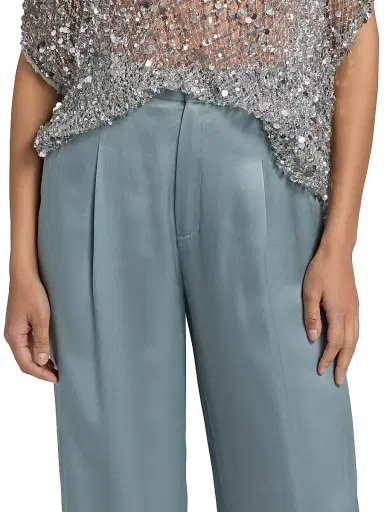 Lapointe Women's Pleated Satin Relaxed-Fit Pants - Light Slate | Thumbnail 6 Lapointe Women's Pleated Satin Relaxed-Fit Pants - Light Slate | Thumbnail 6