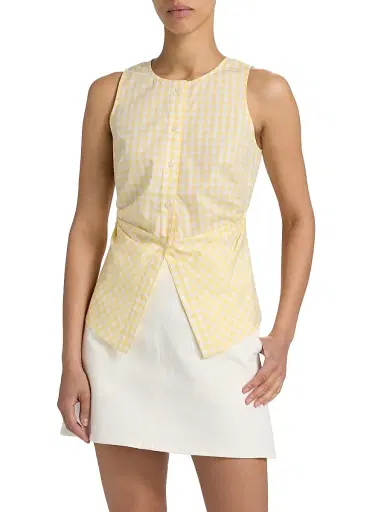 TANYA TAYLOR Women's Oscar Gingham Cotton Side Pleat Top | Thumbnail 3 TANYA TAYLOR Women's Oscar Gingham Cotton Side Pleat Top | Thumbnail 3