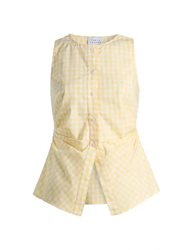 Women's Oscar Gingham Cotton Side Pleat Top - Lemon Meringue Multi
