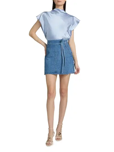 Tanya Taylor Women's Adrien Satin Crepe Top - Powder Blue | Thumbnail 2