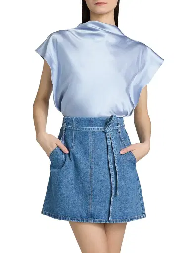 Tanya Taylor Women's Adrien Satin Crepe Top - Powder Blue | Thumbnail 3