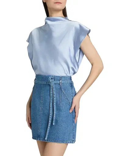Tanya Taylor Women's Adrien Satin Crepe Top - Powder Blue | Thumbnail 4