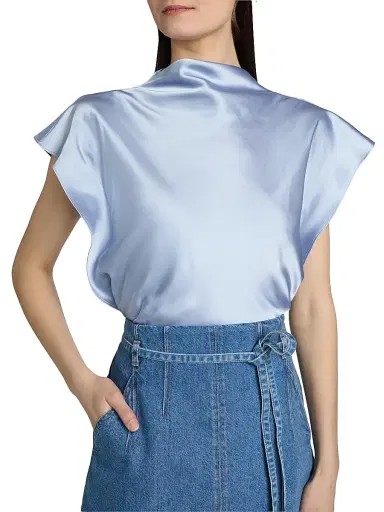 Tanya Taylor Women's Adrien Satin Crepe Top - Powder Blue | Thumbnail 6
