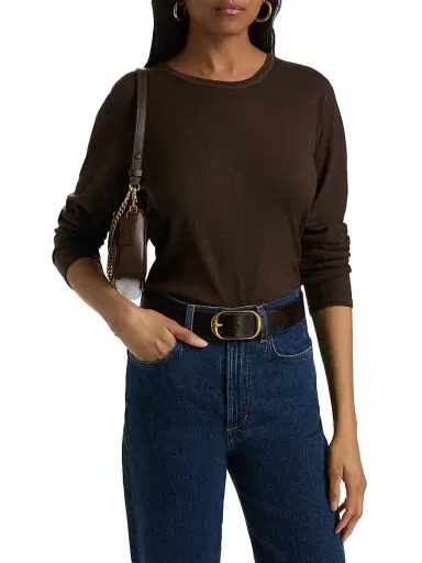 MAJESTIC FILATURES Women's Crewneck Cashmere Sweater - Chocolat - Size Medium | Thumbnail 3