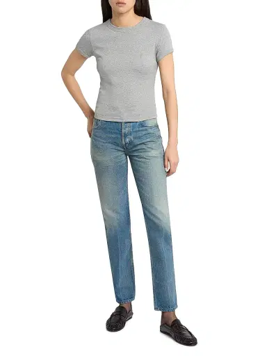 Saint Laurent Women's Cassandre T-Shirt in Ribbed Cotton Jersey - Gris Chine | Thumbnail 2 Saint Laurent Women's Cassandre T-Shirt in Ribbed Cotton Jersey - Gris Chine | Thumbnail 2