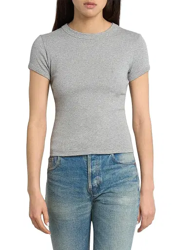 Saint Laurent Women's Cassandre T-Shirt in Ribbed Cotton Jersey - Gris Chine | Thumbnail 3 Saint Laurent Women's Cassandre T-Shirt in Ribbed Cotton Jersey - Gris Chine | Thumbnail 3