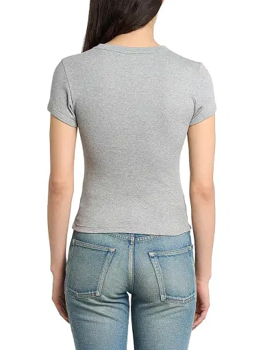 Saint Laurent Women's Cassandre T-Shirt in Ribbed Cotton Jersey - Gris Chine | Thumbnail 5 Saint Laurent Women's Cassandre T-Shirt in Ribbed Cotton Jersey - Gris Chine | Thumbnail 5