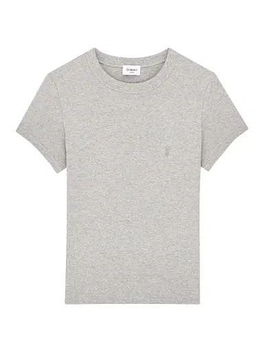 Saint Laurent Women's Cassandre T-Shirt in Ribbed Cotton Jersey - Gris Chine | Thumbnail 1 Saint Laurent Women's Cassandre T-Shirt in Ribbed Cotton Jersey - Gris Chine | Thumbnail 1