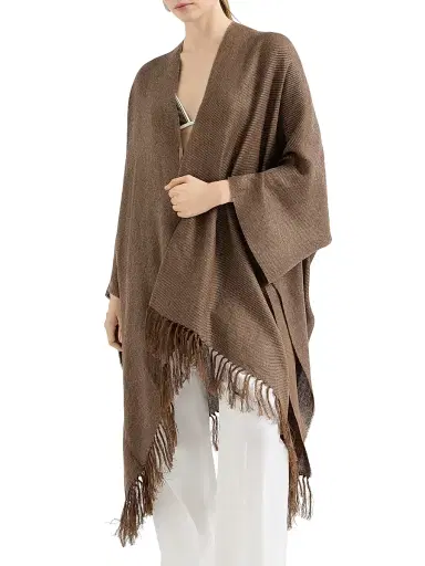 Brunello Cucinelli Women's Sparkling Linen Cover Poncho - Brown | Thumbnail 2