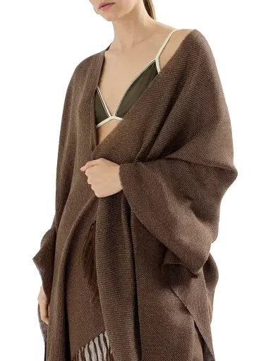 Brunello Cucinelli Women's Sparkling Linen Cover Poncho - Brown | Thumbnail 5