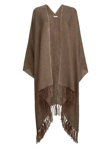 Brunello Cucinelli Women's Sparkling Linen Cover Poncho - Brown | Thumbnail 1