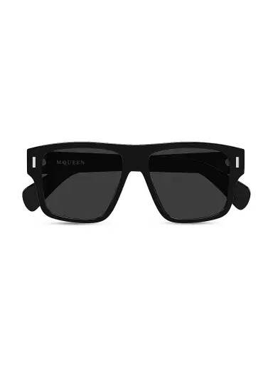 Alexander McQueen Men's T-Bar Rivet 55MM Square Sunglasses - Black | Thumbnail 2