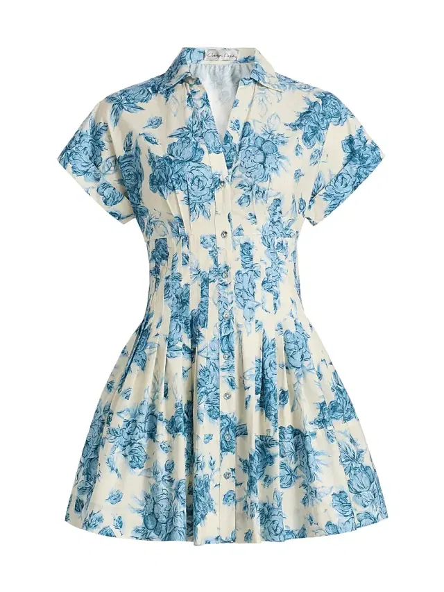 Women's Nash Floral Fit & Flare Mini-Shirtdress - Tossed Floral Blue