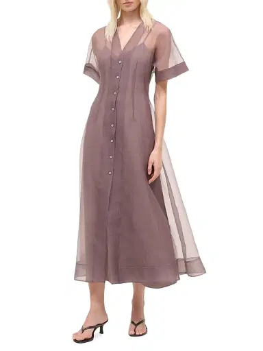 Staud Women's Elle Semi-Sheer Midi-Shirtdress | Thumbnail 2