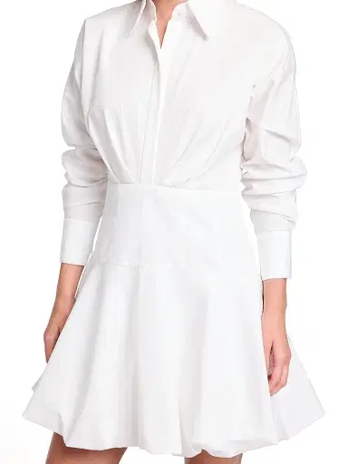 TWP Women's Mila Cotton Poplin Bubble-Hem Mini-Shirtdress - White | Thumbnail 5 TWP Women's Mila Cotton Poplin Bubble-Hem Mini-Shirtdress - White | Thumbnail 5