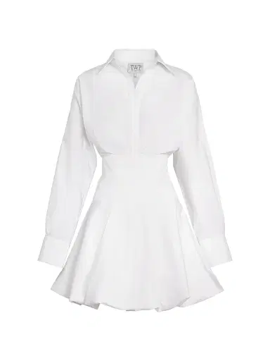 TWP Women's Mila Cotton Poplin Bubble-Hem Mini-Shirtdress - White | Thumbnail 1 TWP Women's Mila Cotton Poplin Bubble-Hem Mini-Shirtdress - White | Thumbnail 1