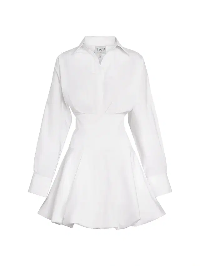 TWP Women's Mila Cotton Poplin Bubble-Hem Mini-Shirtdress - White