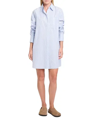 TWP Women's Big Joe Sequined Striped Mini-Shirtdress - Blue Midnight - Size Large | Thumbnail 2