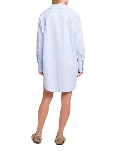 TWP Women's Big Joe Sequined Striped Mini-Shirtdress - Blue Midnight - Size Large | Thumbnail 4